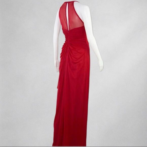 David’s Bridal Red Maxi Evening Gown Size 10 Ruched Sleeveless Keyhole Back - Picture 2 of 8